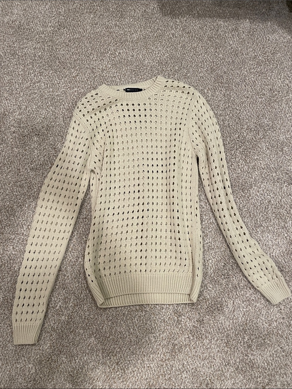 ASOS Open-Knit Crewneck Sweater in Light Cream